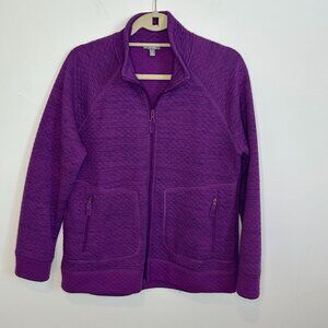 T by Talbots Purple/Navy Marled Quilted Jacket w Zipper & Stand-Up Collar Medium